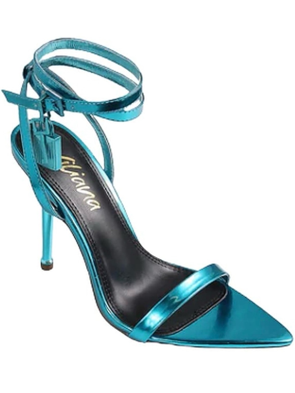 NEW Liliana Metallic Teal aqua blue Double-Strap Stiletto Sandal padlock heel 6